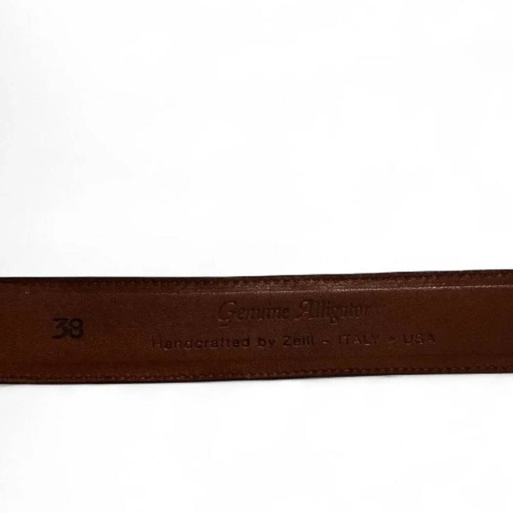 Zelli Alligator Leather Belt Men 38 Dark Brown Good Handcrafted Italy USA Exotic